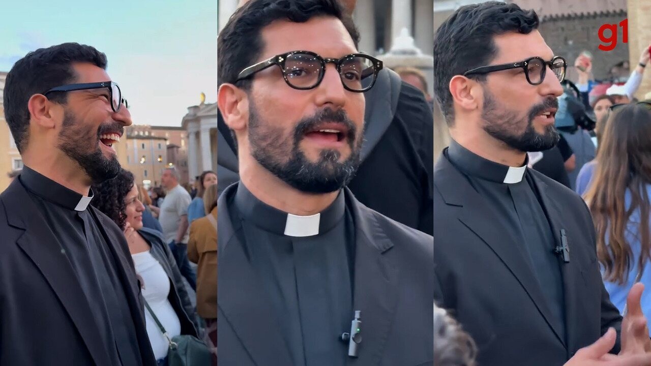 Padre brasileiro gato vira hit nas redes sociais ao ser filmado no anúncio de novo papa